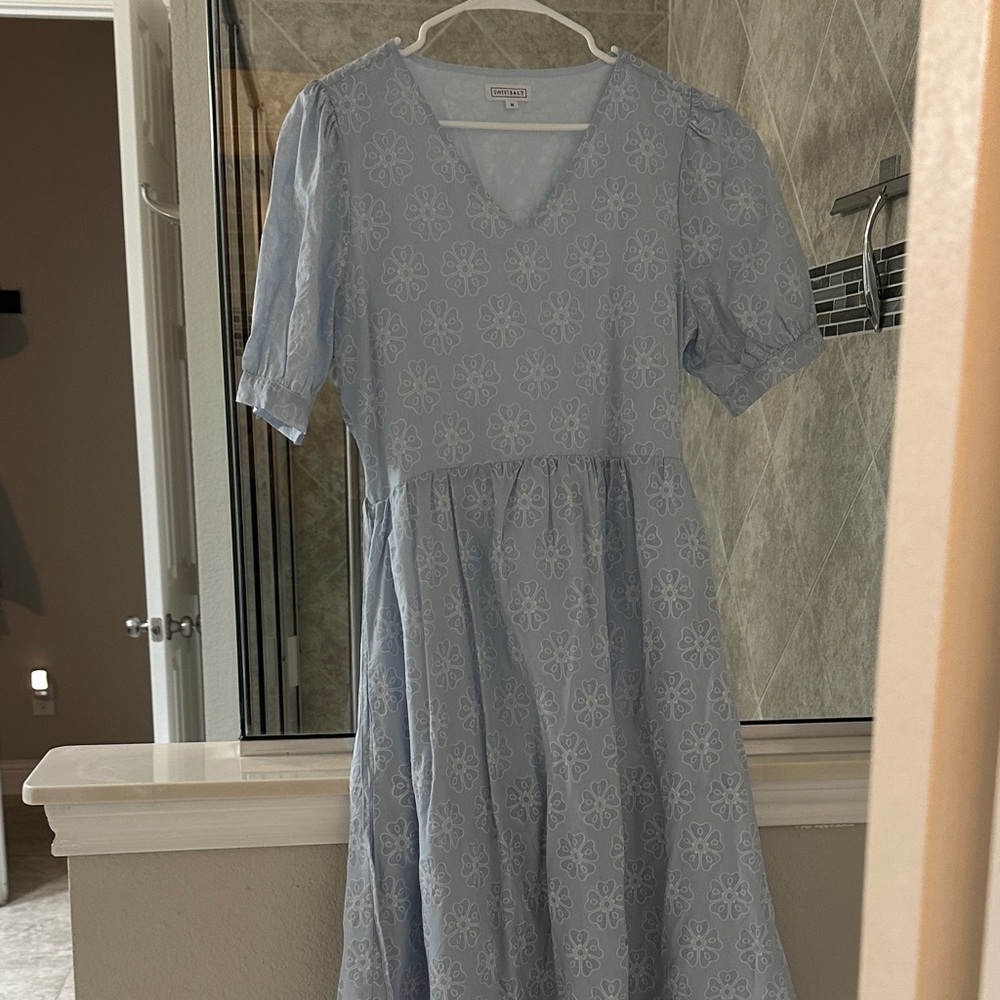 Sweet Salt Sky Blue Dress with Floral Design